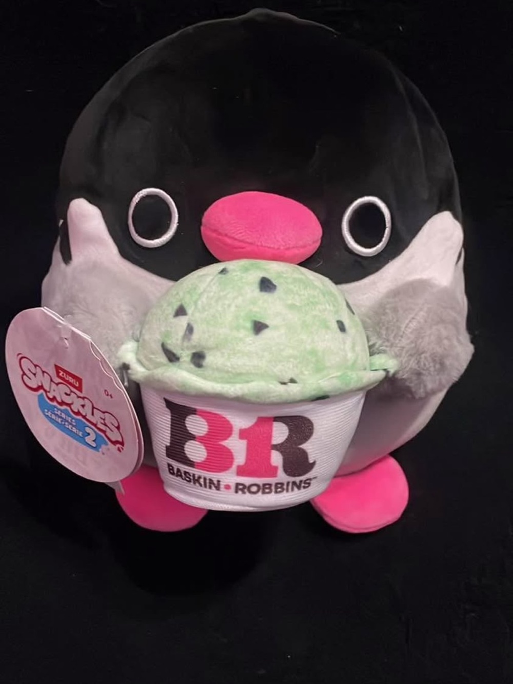 NWT Plush Penguin with Mint Ice Cream Baskin Robbin’s- Black, Gray, Pink, Green